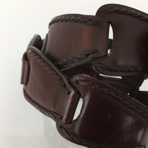 Vintage Brighton Brown Woven Leather Belt .925 Silver Plated Buckle Women’s Sz S